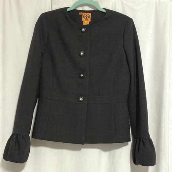 Tory Burch Jackets & Blazers - Tory Burch Grey Poet Sleeve Wool Blend Blazer + Bow at the Back.